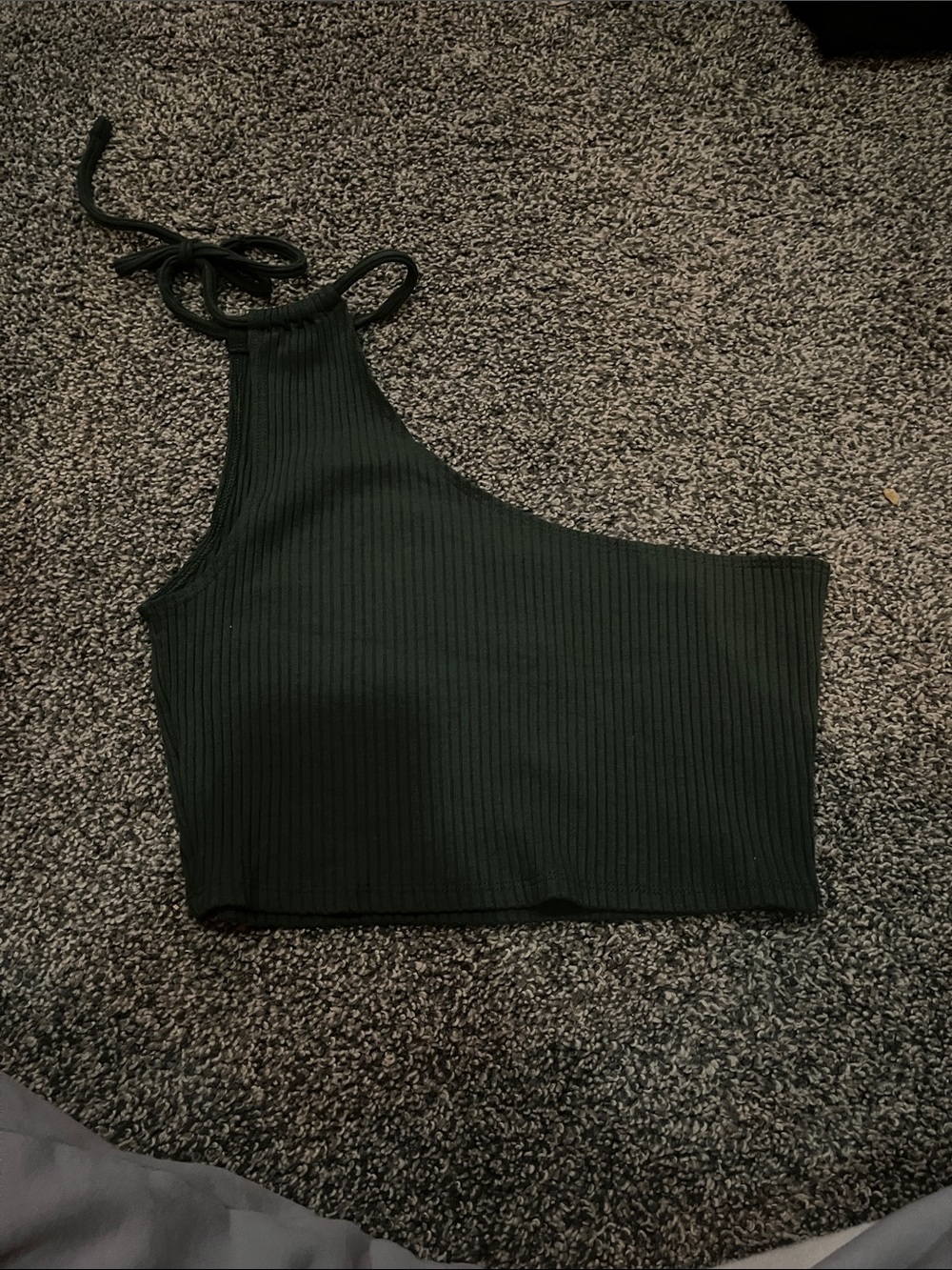 aerie One-Shoulder Ribbed Crop Camisole in Dark Green
